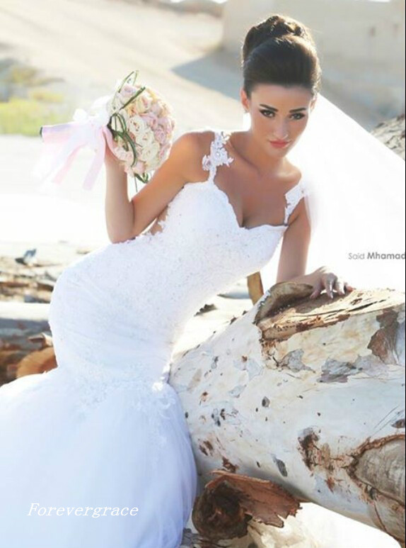 Vintage Sexy Mermaid Long Spaghetti Straps Wedding Dress Lace Bridal Gown With Removeable Train Plus Size Custom Made Vestido De Noiva Longo
