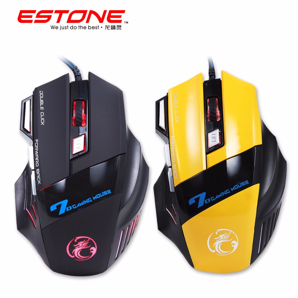 Nouvelle souris de jeu Estone X7 optique USB filaire souris d'ordinateur Mause 7 bouton 3200DPI respiration lumière LED pour PC ordinateur portab
