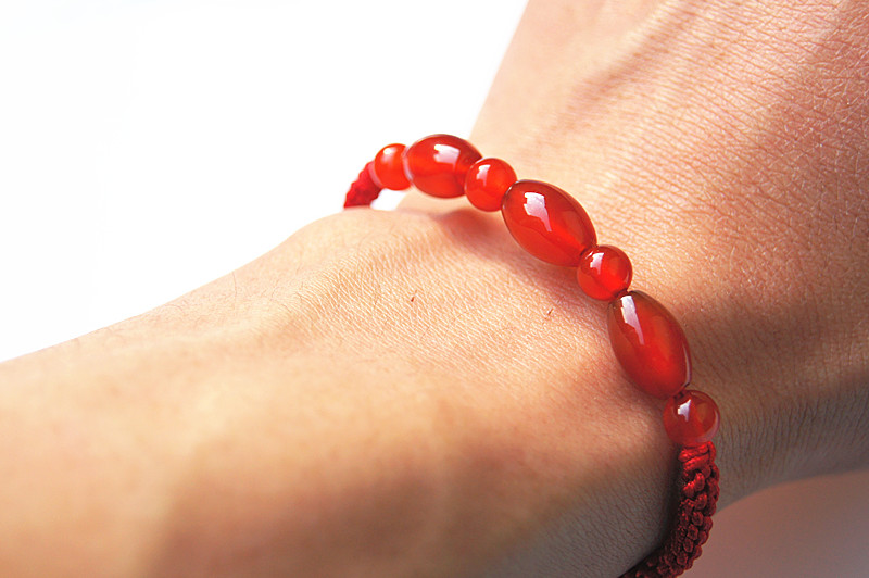 Pure manual weaving red king kong Football type red agate beads bracelet. -