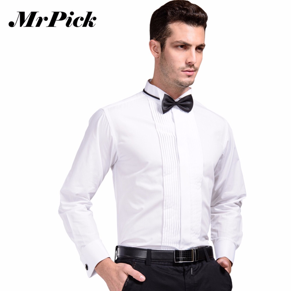 Wholesale- 2016 New French Cuff Button Shirt Men's Business Casual Shirts Wedding Dress Fashion Swallow Collar Shirts 3XL Z1542-Euro