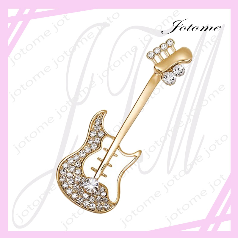 100 PCS/Lot saint valentin mode ton or Corsage guitare broches cristal clair musicien accessoires broche broche