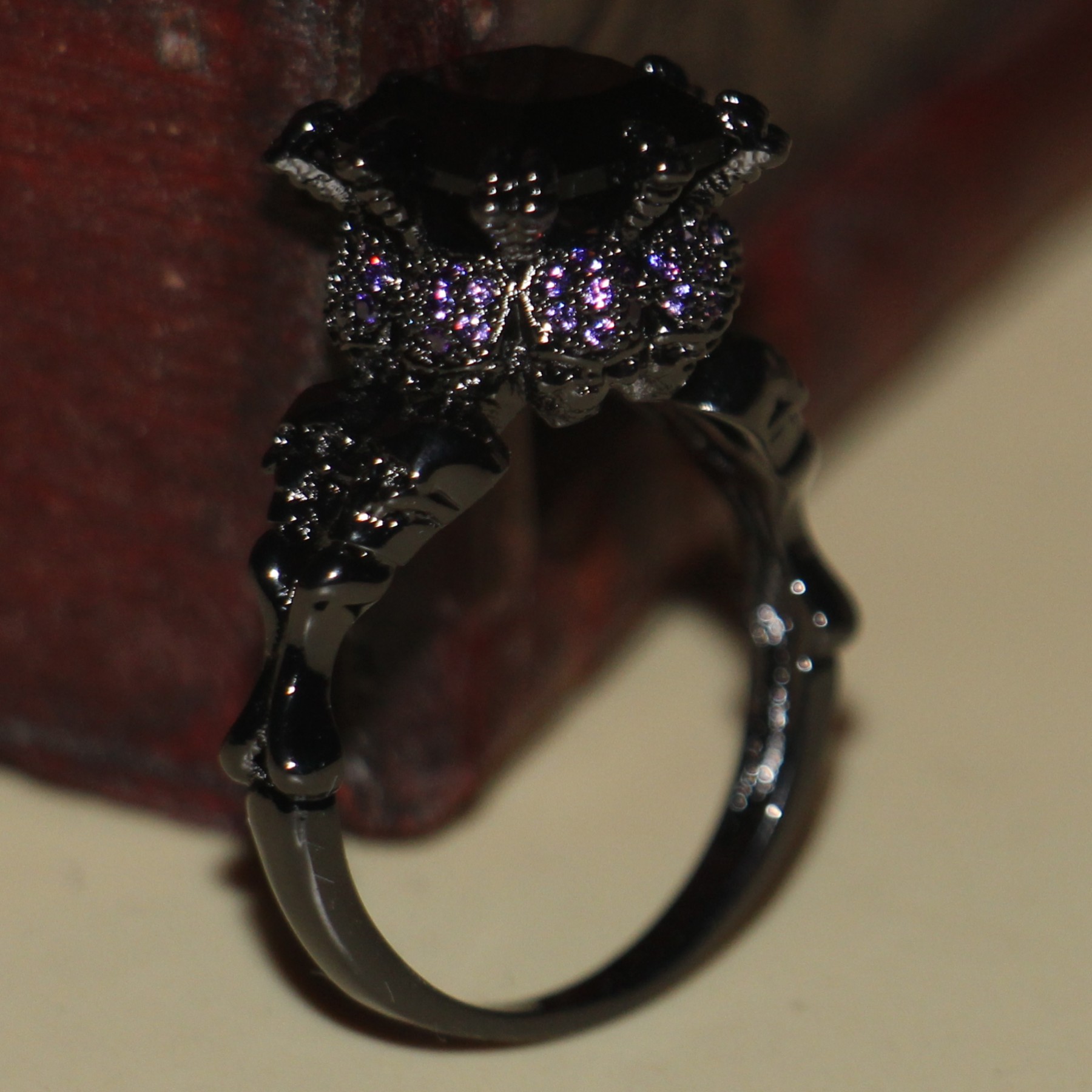 Size 5-11 Retro New Women Fashion Jewelry 10KT Black Gold Filled Amethyst Simulated Diamond Sapphire Wedding Women Band Skull Ring Gift