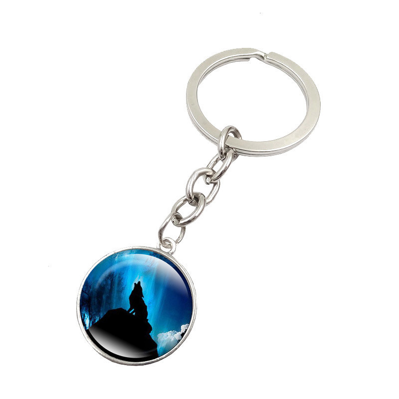 Good A++ Burst howling wolf moon gemstone key ring pendant jewelry key chain KR148 Keychains mix order 20 pieces a lot