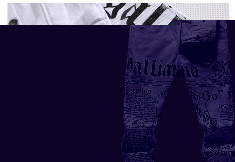Men's Jeans Wholesale- John Males Galliano Top Quality Nightclub DJ Spaper Printed Pattern Slim Motorcycle JeansMen's