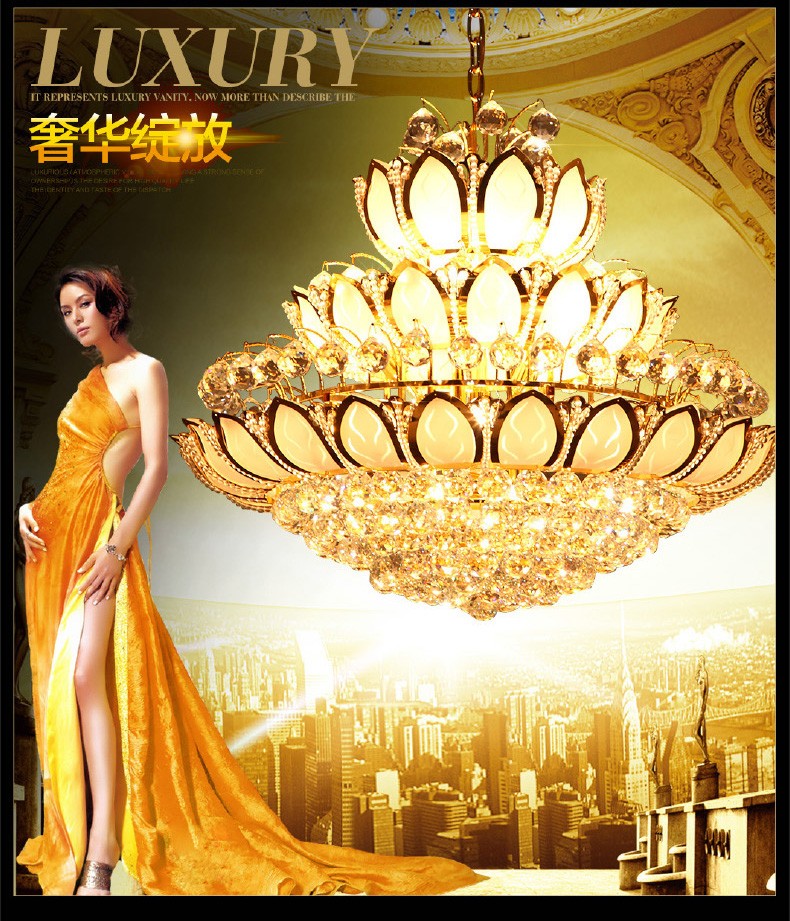 LED Crystal Chandeliers Lights Fixture American Modern Golden Lotus Flower Chandelier Gold Crystal Pendant Lamps Home Indoor Hotel Clubs Lighting