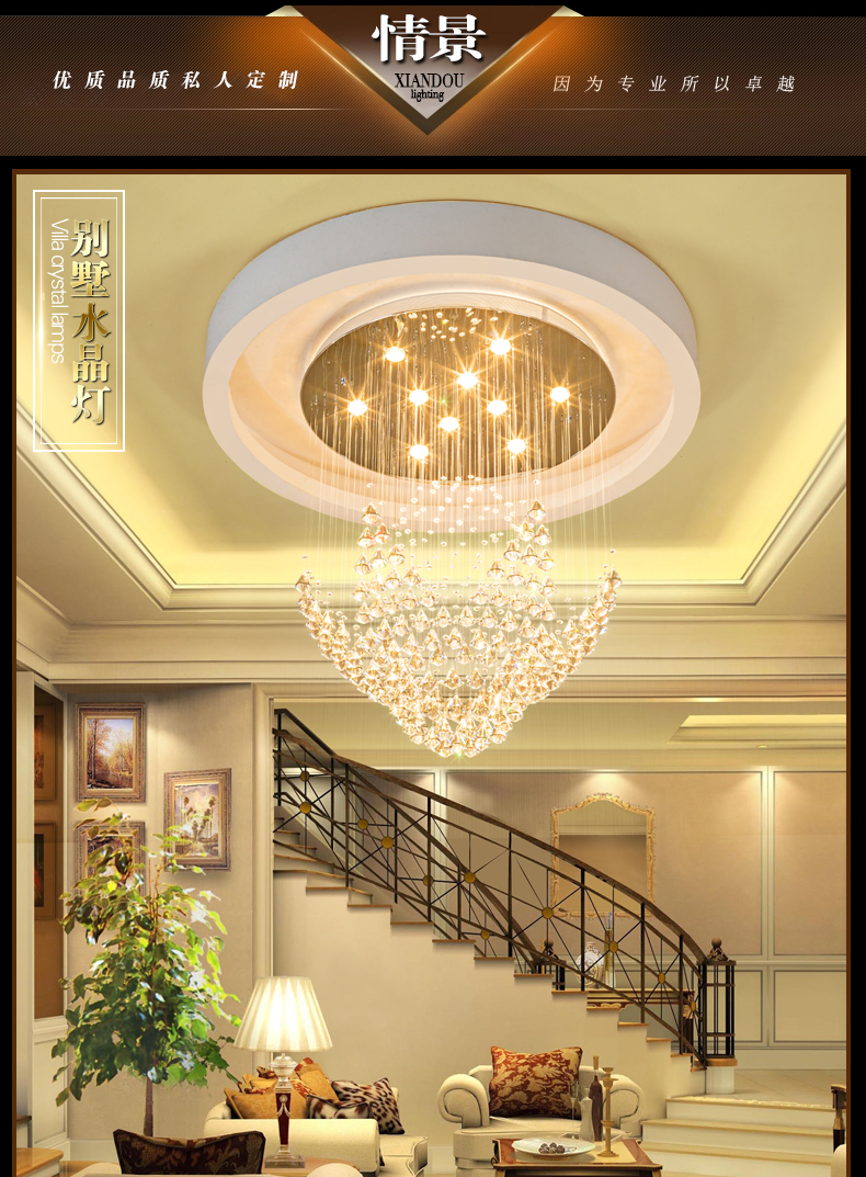 K9 Crystal Chandeliers LED Lamp Modern Chandelier Lights Fixture Home Indoor Lighting Hotel Hall Lobby Stair Round Long Crystal Drop Light