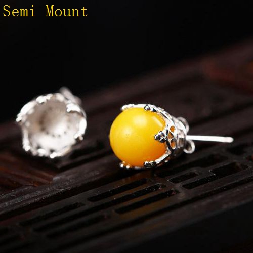 Fine Silver Art Deco 925 Sterling Silver 7x7mm Pearl or Round Bead Semi Mount Stud Earrings