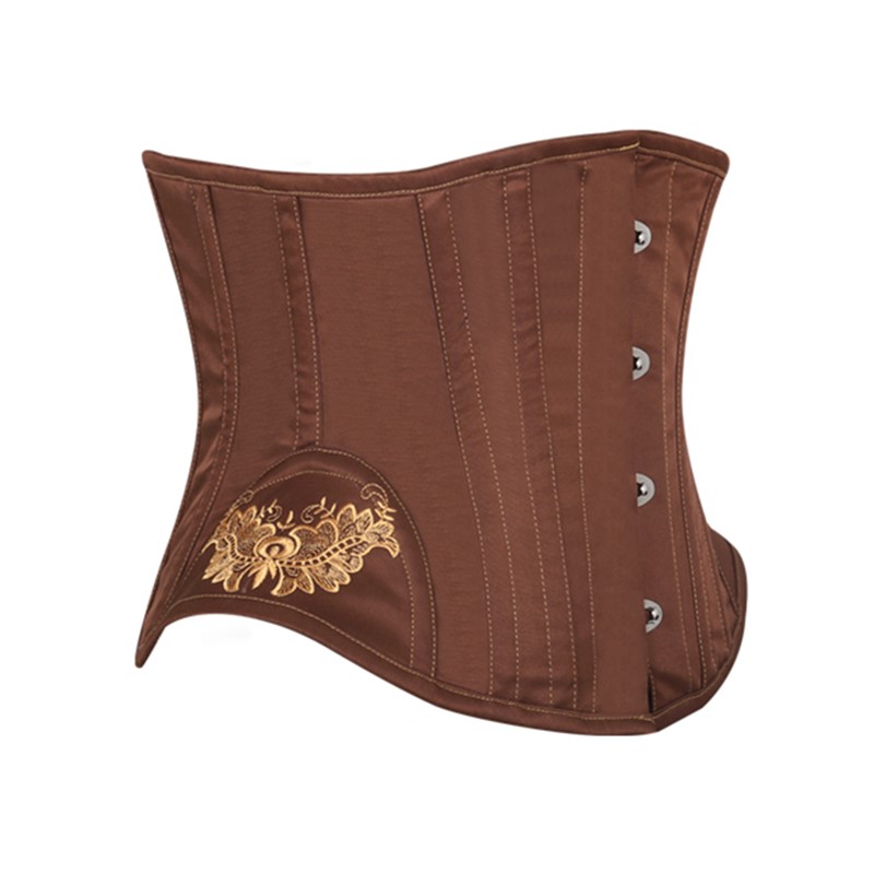 12 Steel Bones Underbust Waist Taming Corset with Contrast Brocade Embroidery Hip Panel and Curved Hem Women Everyday Waist Trainer Corselet
