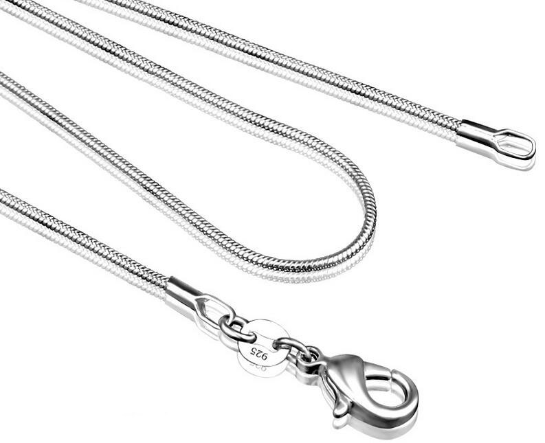 1MM 16-24inch Silver Plated cute pretty Smooth Snake Chain Necklace jewelry hot sale Fit pendant Stamped 925