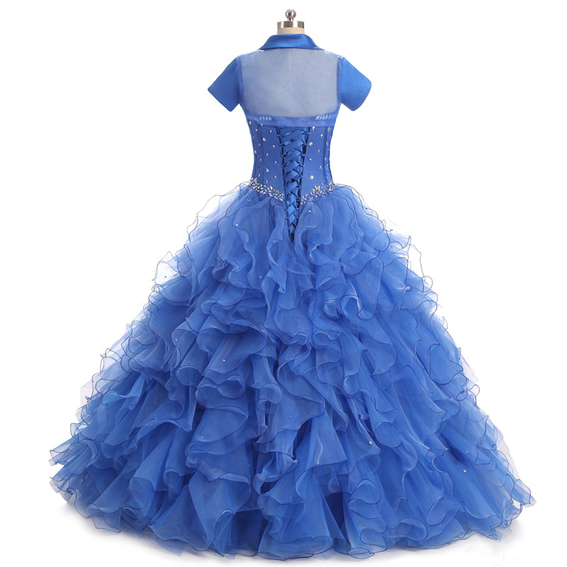 2017 Fashion Blue Crystal Ball Gown Quinceanera Dresses with Beading Sequin Organza Lace Up Sweet 16 Dresses Vestido Debutante Gowns BQ12