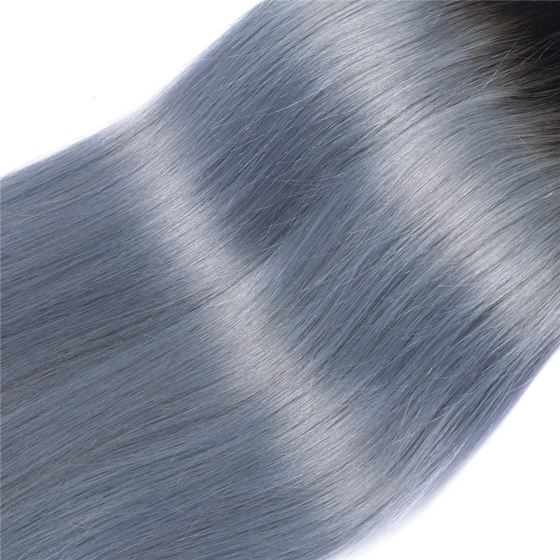 Full Head Clip In Human Hair Extensions Grey Straight Brazilian Virgin Hair Ombre Two Tone Color Dark Root To Grey Hair 120gram