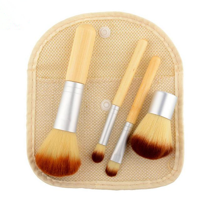 Bamboo Makeup Brushes Set 4pcs/set Professional Cream Powder Make Up Brush maquiagem Kits with Bag F20171063