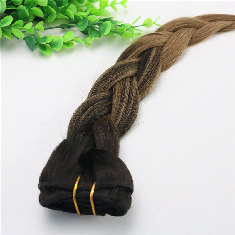 8A 7pcs Full Head Clip In Human Hair Extensions Ombre Dark Brown To Medium Brown Highlights Hairstyle