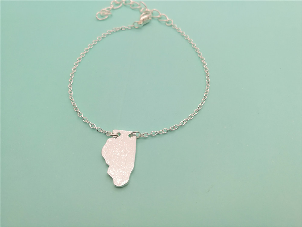 10PCS- B055 Illinois State Map Bracelet Outline IL State Bracelets America USA State Map Chicago Bracelets for Hometown Gifts