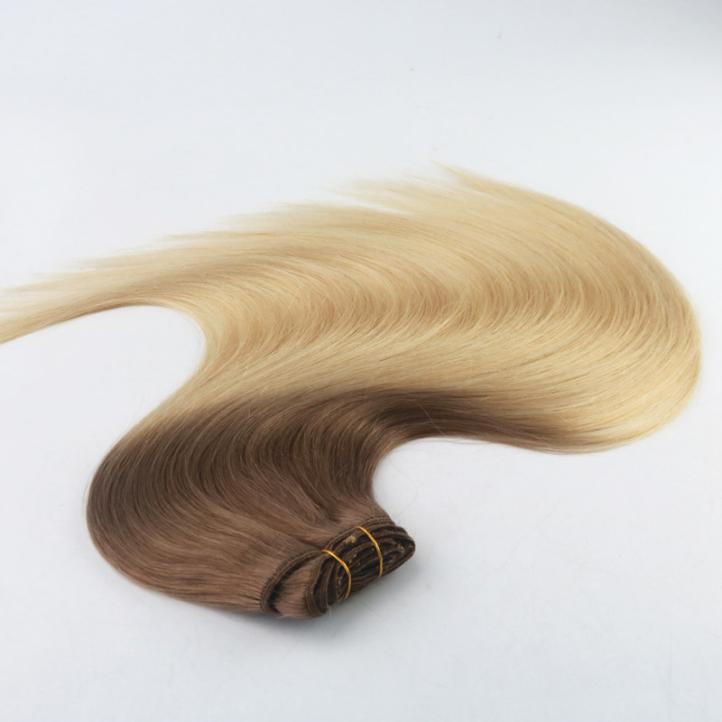 Ombre Color #6#613 Best Seling High Quality Fashion Style Virgin Remy Hair Straight Human Hair Clip in Hair Extension 100G Per Bundle