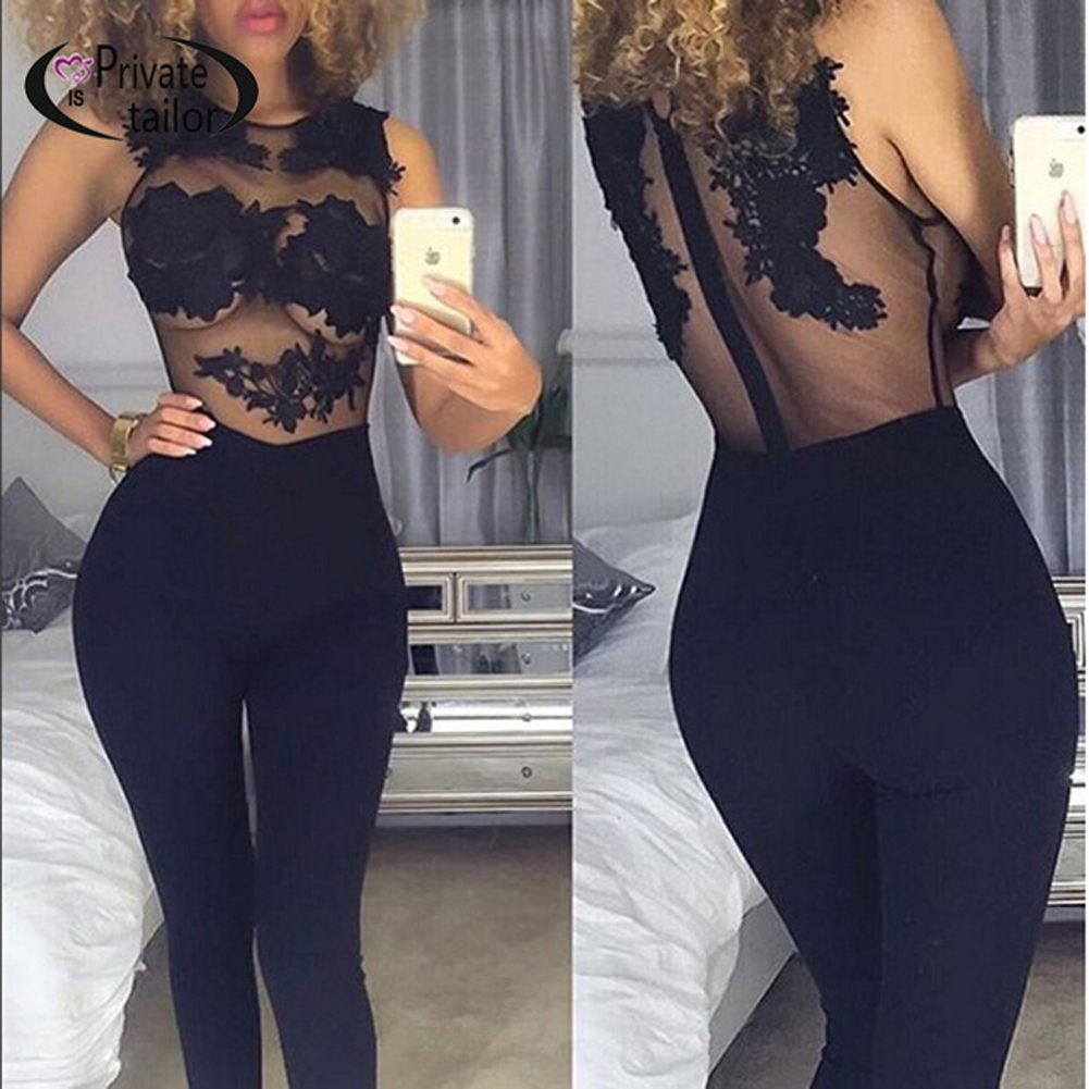 Women's Jumpsuits & Rompers Wholesale- Sought-After Women Sexy Evening Party Playsuit Ladies Lace Long Jumpsuit Clubwear1