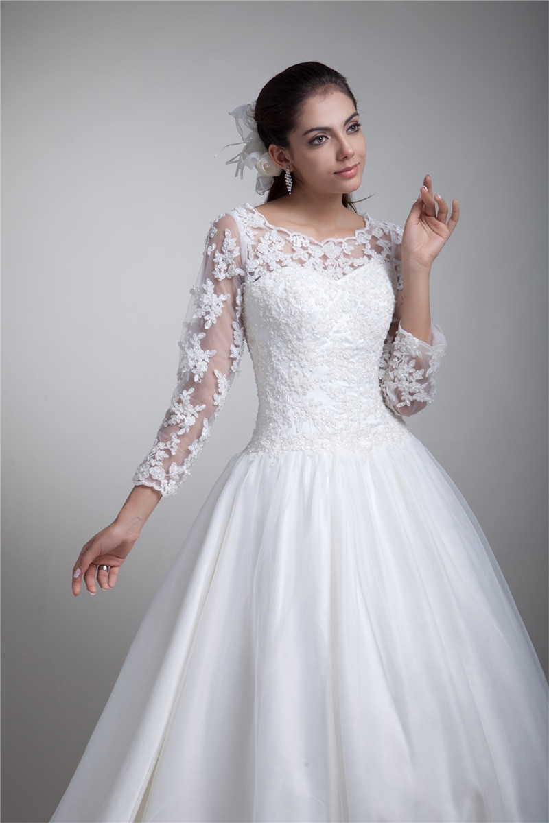2017 Elegant 3/4 Long Sleeve Lace A-Line Wedding Dresses With Appliques Organza Plus Size Wedding Party Bridal Gowns Vestido De Novia BW12