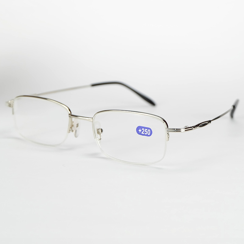 Classical Half Metal Frame Reading Gasses Slim And Light Eyewear With Power Lenses Silver Color For Elder People