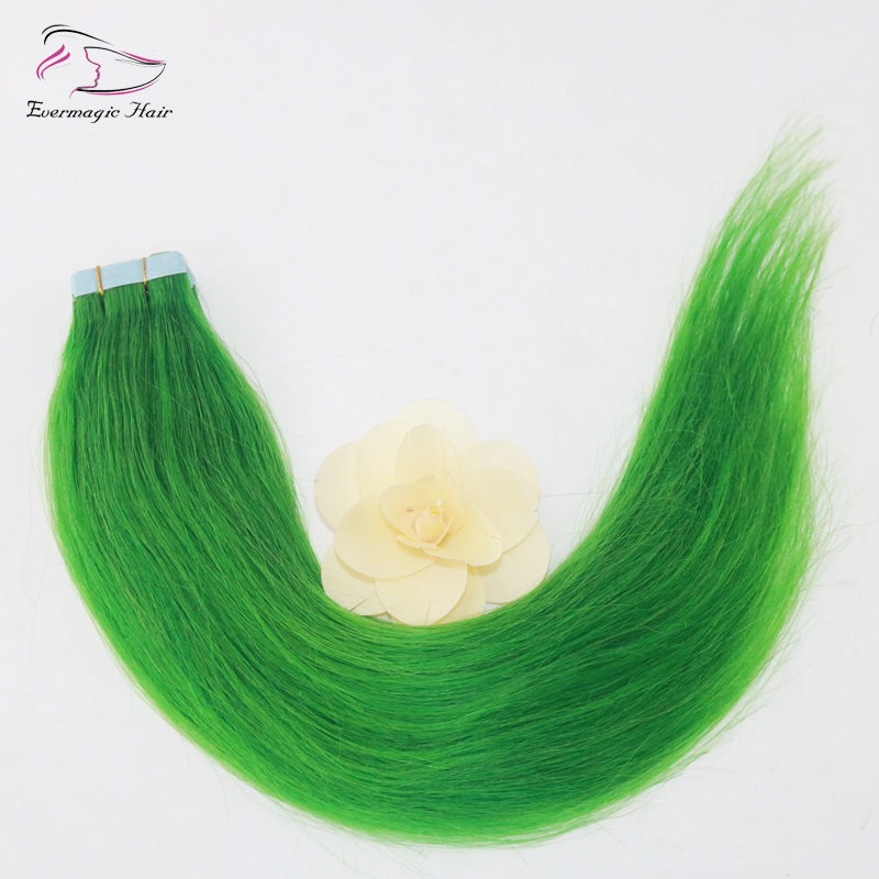 Jade Green Remy Straight Tape in Hair Extensions 20Pcs/Set Seamless PU Tape in Skin Weft Cheap Human Hair