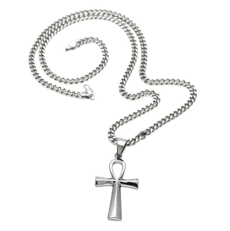 Men Women Ankh Keys Cross Statement Necklace Egyptian Jewelry Hip Hop Gold Plated Stainless Steel Pendant Chain Necklace Key to Life Egypt