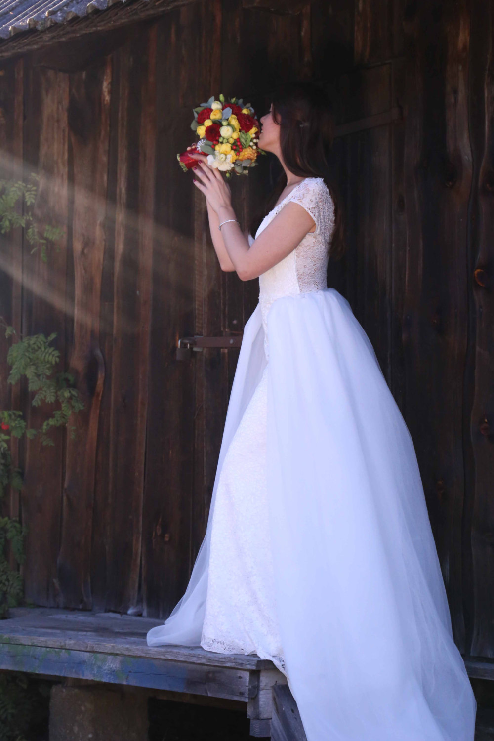 Boho Vintage Fully Lace Wedding Dress Mermaid V-Cut Back Off Shoulder Bohemian Style Detachable Tulle Train Cap Sleeve Wedding Gowns