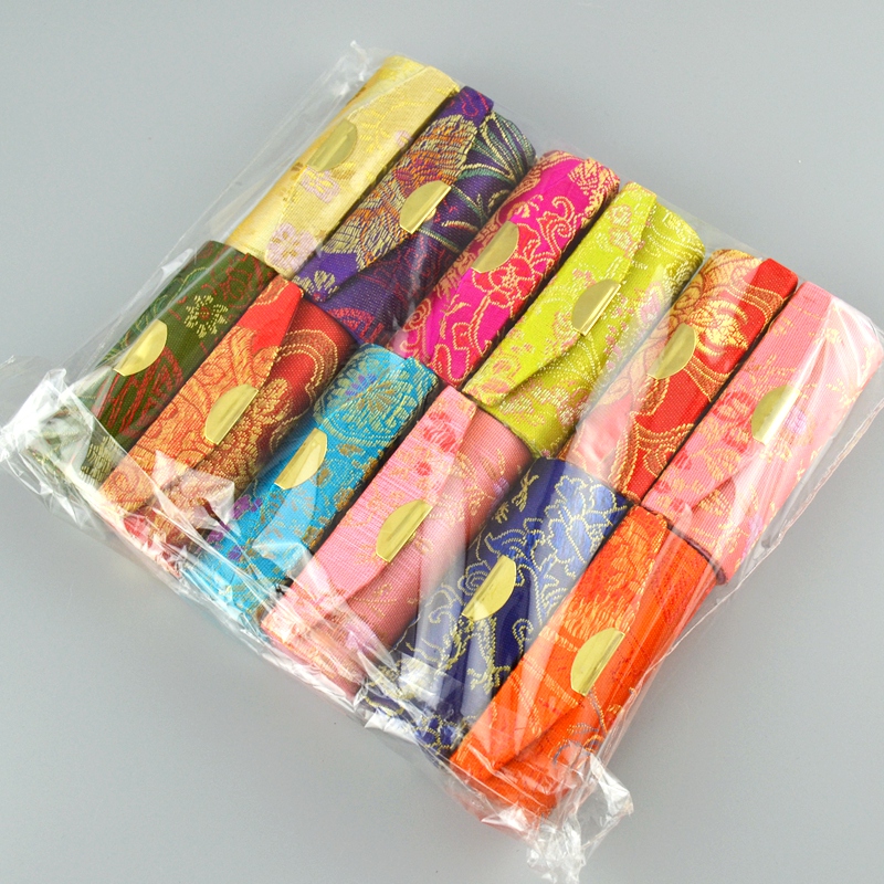 Vintage Cheap Empty Lipstick Case Mirror Chinese Silk Brocade Lip Balm Tubes Packaging Box Lip gloss Makeup Containers shippi