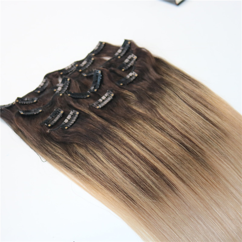 #4/#18 8A 7pcs 120gram Clip In Human Hair Extensions Ombre Dark Brown Root To Ash Blonde Balayage Highlights Hairstyle