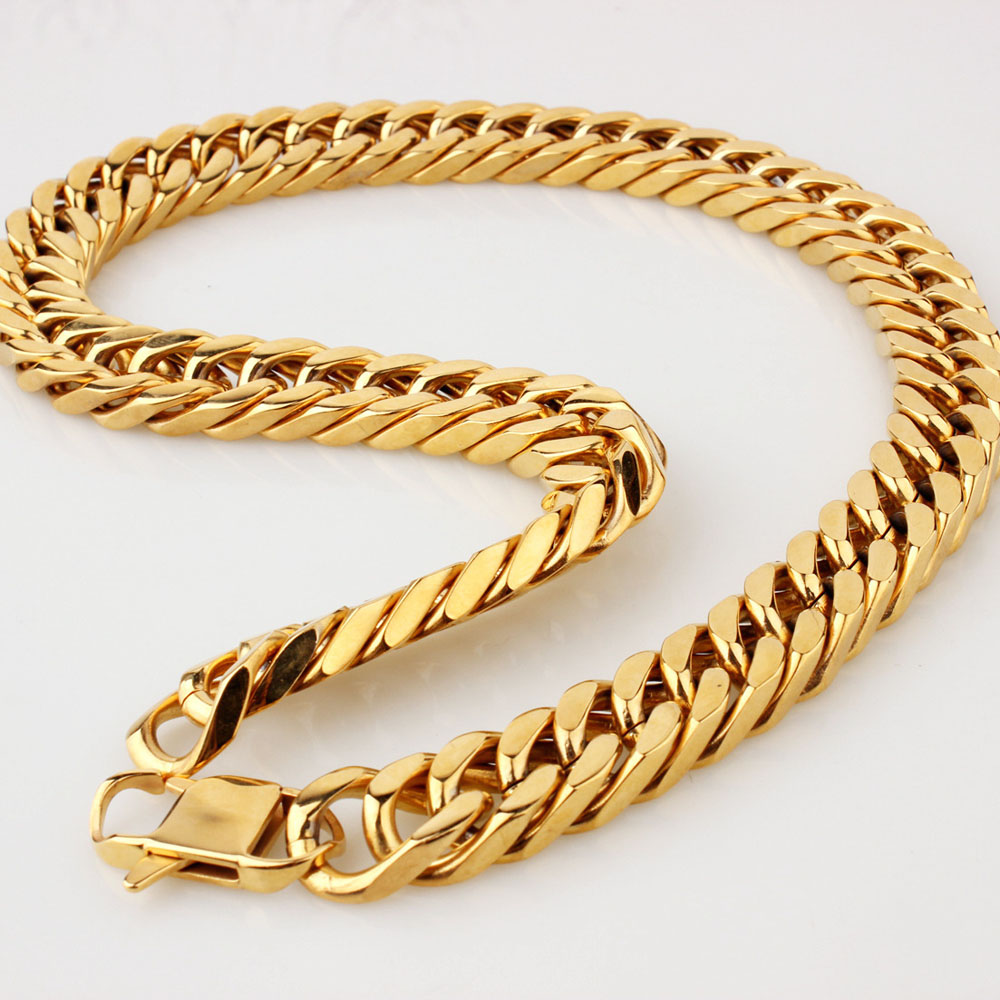 Men Franco Miami Cuban Link Chains Necklace High Polished Titanium Steel Jewelry Gold Silver 60cm17cm