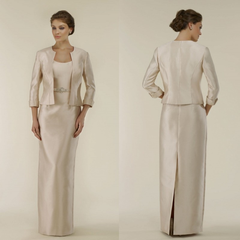 Mother Of Bride Dresses With Jacket Long Sleeves Delicate Sash Mother Of The Bride Floor Length Party Prom Dresses