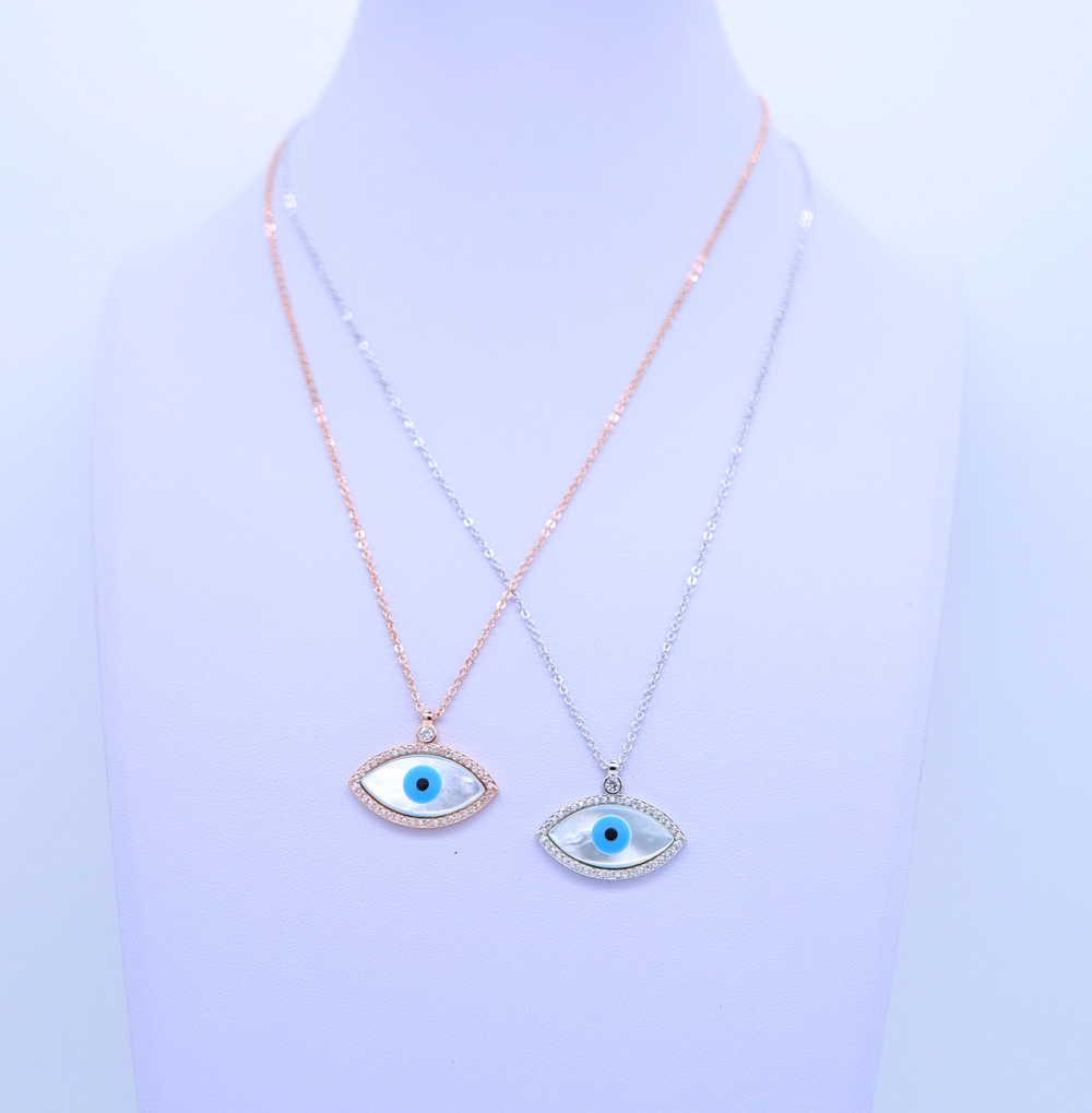 factory wholesale fashion jewelry big pendant mother of pearl evil eye charm pave cz delicate turkish evil eye necklace