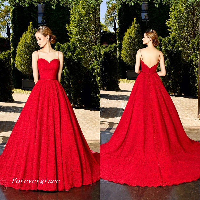 Cheap Sexy Sweetheart Long Red Prom Dress Arabic Style Spaghetti Straps Dubai A-line Backless Evening Party Gown Custom Made Plus Size