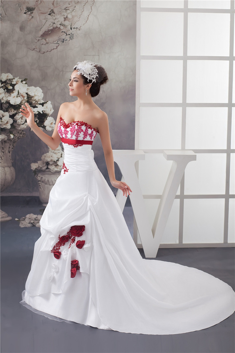 2017 Sexy Appliques Beading A-Line Wedding Dresses With Flowers Sequined Taffeta Plus Size Wedding Party Bridal Gowns Vestido De Novia BW13