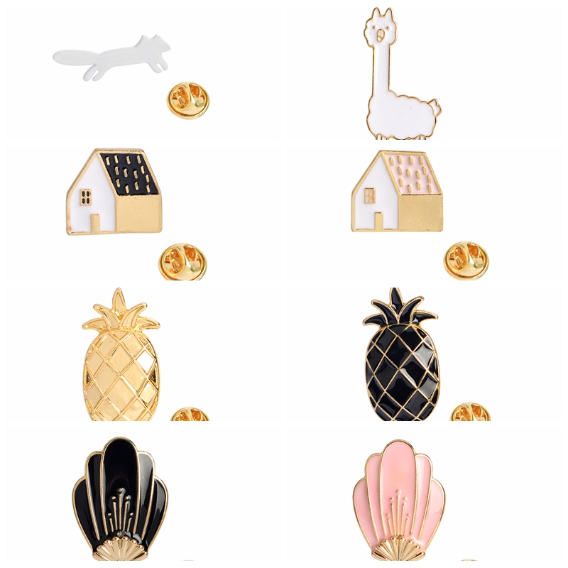 

New Fashion Jewelry Pins & Brooches Pineapple Alpaca Fox Flowers Houses Shaped Fashion Jewelry Accessories Women Gifts