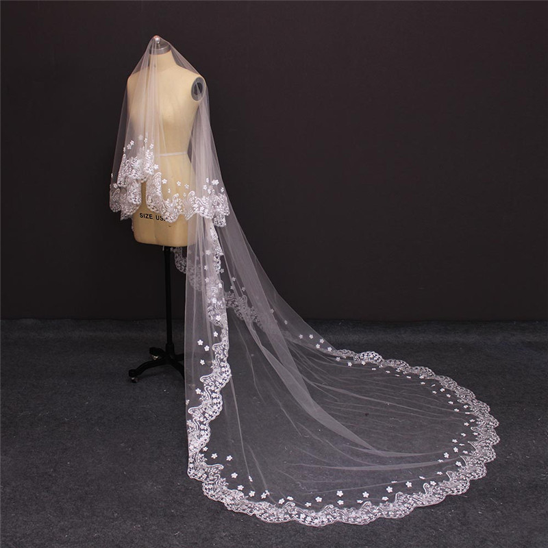 Single Tier Chic Luxurious Cathedral Wedding Veil WITHOUT Comb Lace Pearl Beaded Flower Bridal Veils, Ivory
Single Tier Chic Luxurious Cathedral Wedding Veil WITHOUT Comb Lace Pearl Beaded Flower Bridal Veils, Ivory