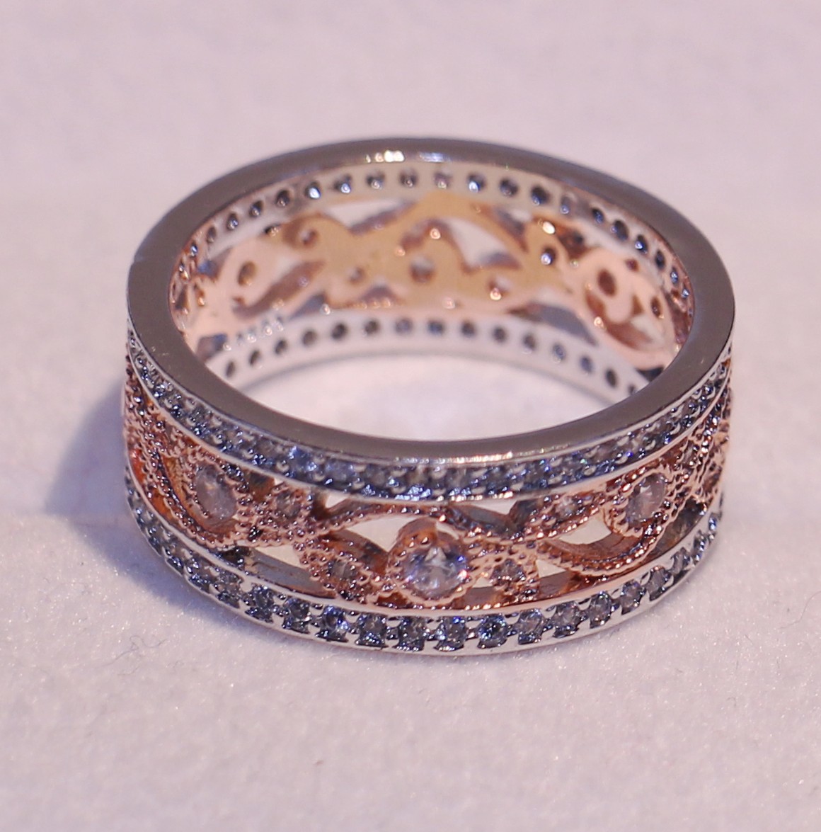 Sterg Sier Leaf Ring for Women - Rose Gold Filled 5A CZ Crystal Wedding Band with Gift Box