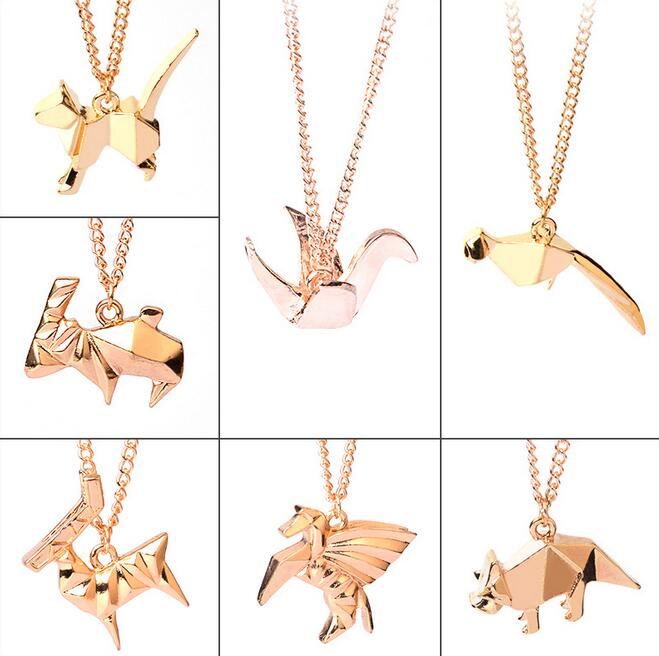 Brand new Personalized creative origami dinosaur antelope paper crane long animal necklace WFN403 (with chain) mix order 20 pieces a lot
