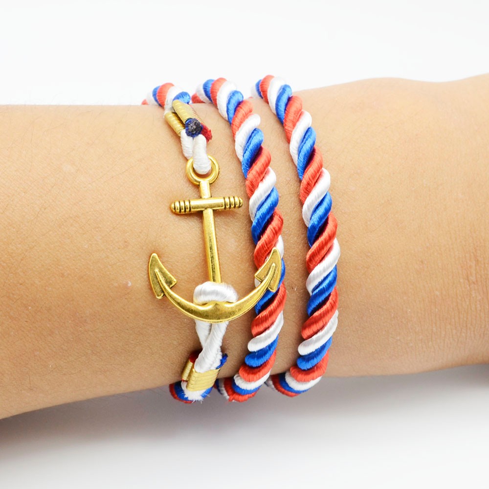 Wholesale-2016 Navy DIY wind anchor ancient bracelet tom hope gold -plated wound multilayer woven leather bracelets for women men jewelry