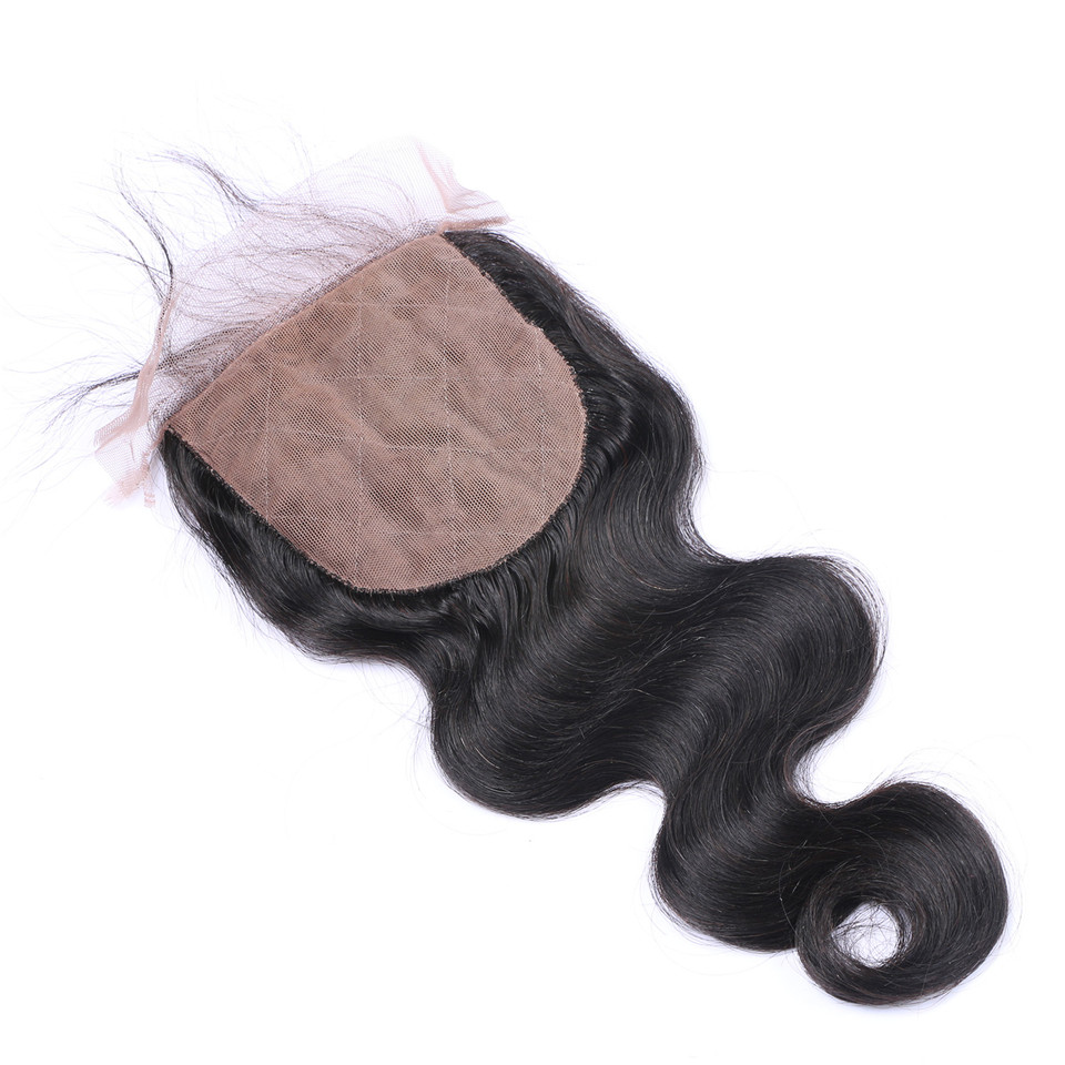 Free shipping Body Wave Silk Base Free Part Remy Human Closure Bleached Knots With Baby Hair Top Closures