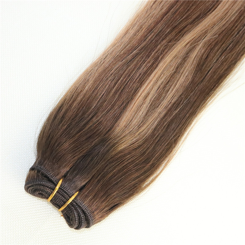 Human Hair Weave Ombre Dye Color Brazilian Virgin Hair Weft Bundle Extensions Two Tone 4#Brown To #27 Blonde