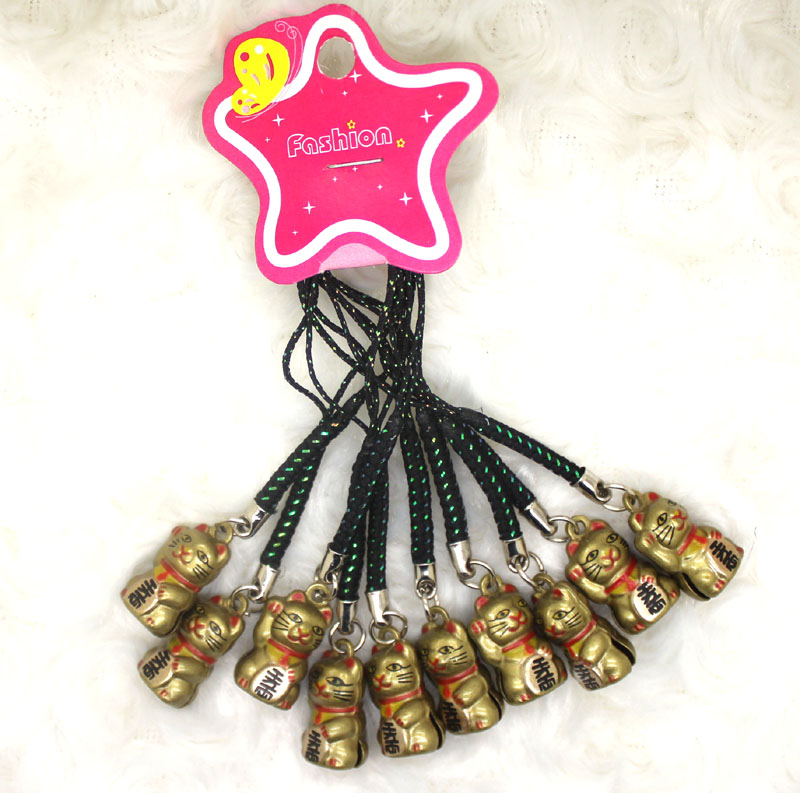 Wholesale New Universal 20pcs Popular Anime Cartoon Lucky Cat Cell Phone Metal Straps & Charms Cute Tinkle Bell creative gifts hot 031