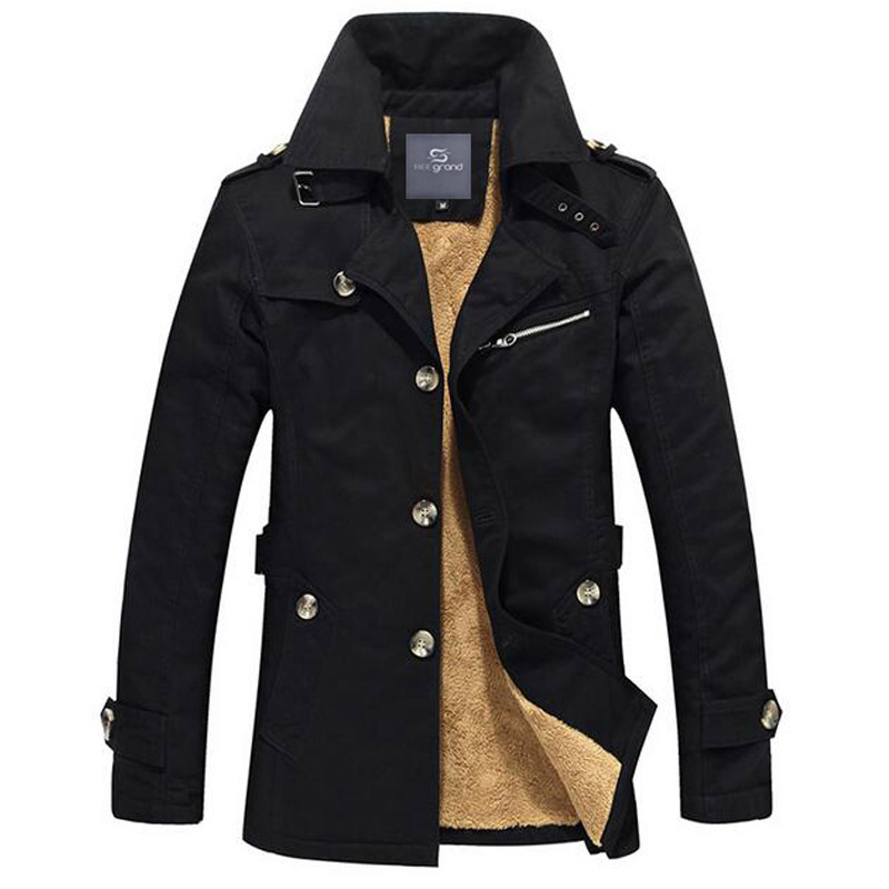 Wholesale- HEE GRand Men Thick Blends Fashion Style Stand Collar Single Breasted Windproof Warm Winter Coat Plus Size M-5XL MWF310