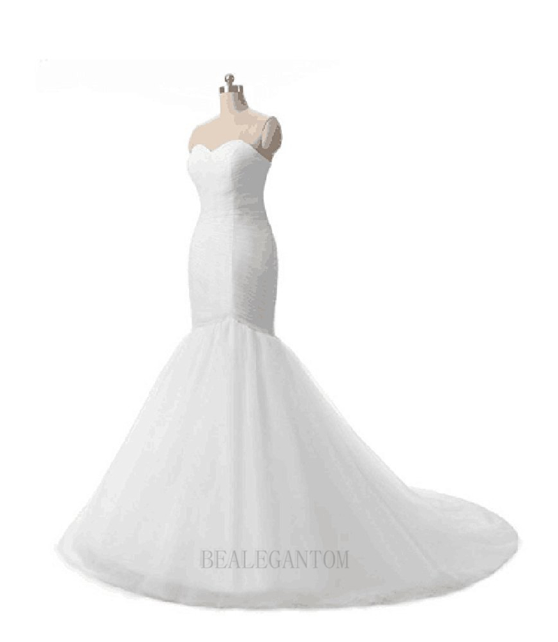 new real photo elegant white mermaid wedding dresses long tulle sweetheart floorlength wedding party bridal gowns bm14