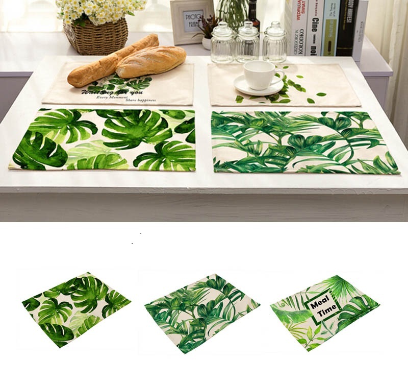 Wholesale-New Green Tropical Plants Leaves Insulation Placemats Place Pad Dining Table Mats For Home Hotel Decoration