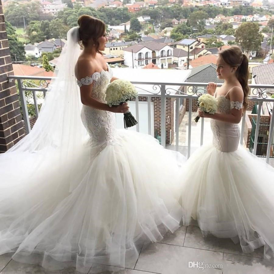 Vintage Mermaid Flower Girl Dresses For Weddings Lace Appliques Spagetti Strap Lovely Tulle Girls Pageant Gowns
