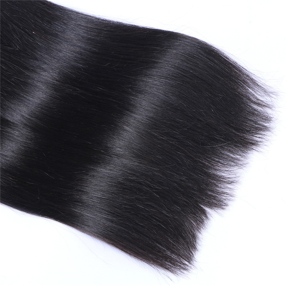 Brazilian Straight Hair Bundles Unprocessed Human Hair Weaves With 4*4 Closure Natural Black Color Can Be Dyed Bleached Hair Extensions