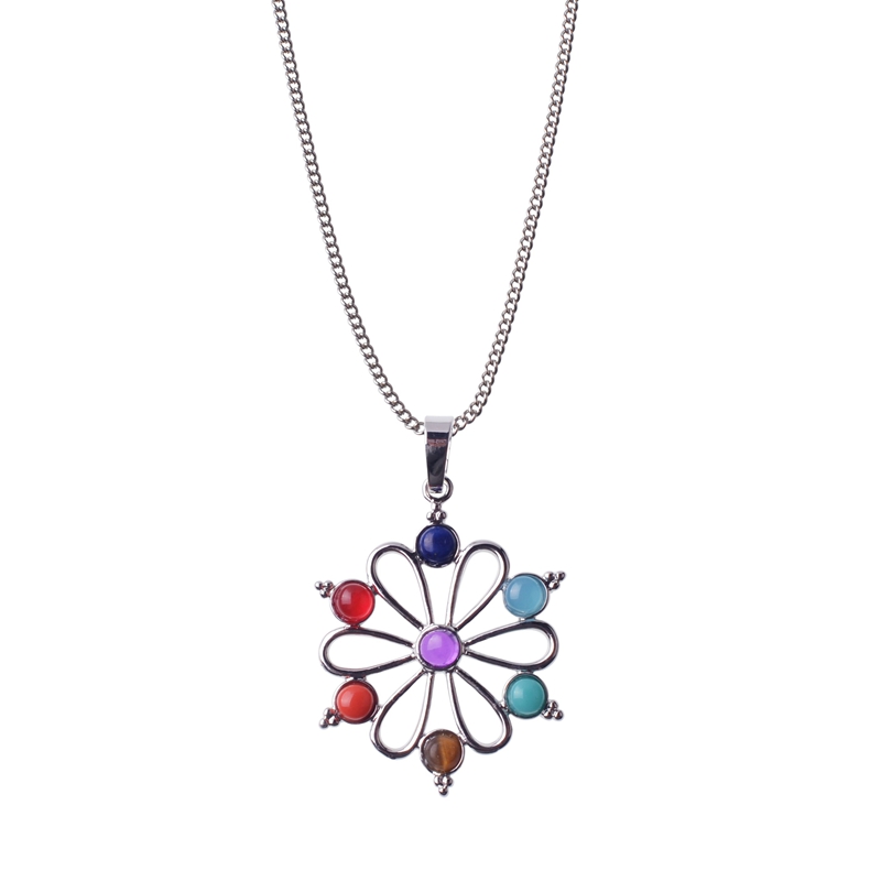 4 Color New Arrival Flower Of Life Pendant 7 Chakra Stone Yoga Symbol Reiki Health Amulet Natural Stone Necklace Pendant