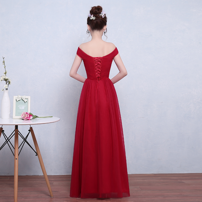 Elegant Burgundy Red Long Tulle Pleat Evening Dresses vestido longo festa Women dresses Off the Shoulder Formal Gowns Prom Dresses soiree