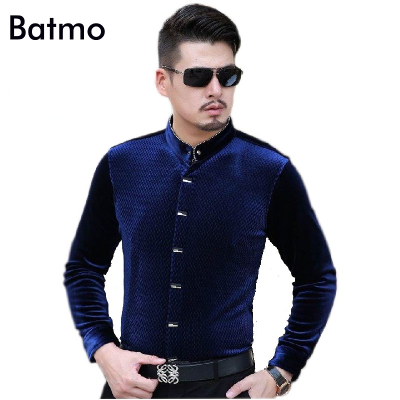 Wholesale- 2017 new arrival Stand callor casual purple Cashmere men's shirt,fashion shirt men ,3 color plus-size M,L,XL,XXL,3XL,4XL