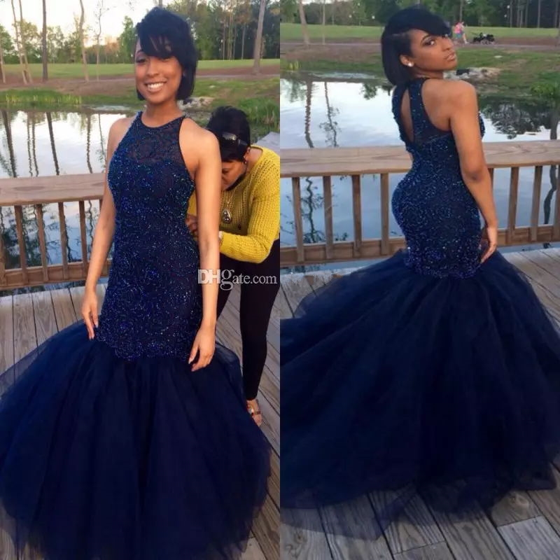 Luxury Mermaid Prom Dresses Jewel Beaded Guest Dresses Navy Blue Tulle Evening Dress Backless Zipper Sweep Train Custom Made, Champagne 
Luxury Mermaid Prom Dresses Jewel Beaded Guest Dresses Navy Blue Tulle Evening Dress Backless Zipper Sweep Train Custom Made, Champagne