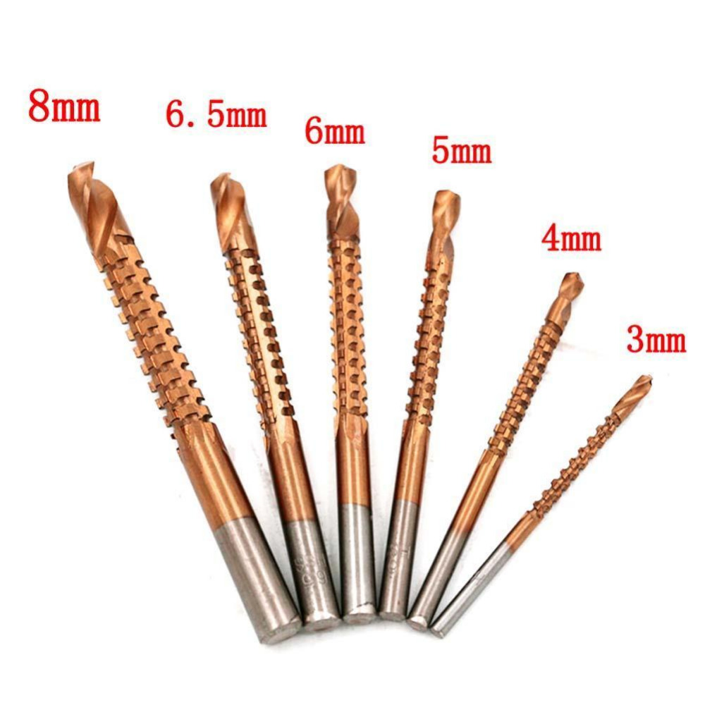 6pcs Titanium Coated HSS Drill Bit Set Electric Drill Plastic Metal Hole Grooving Saw Drills Wood Drilling Bits Carpenter Woodwork1863238